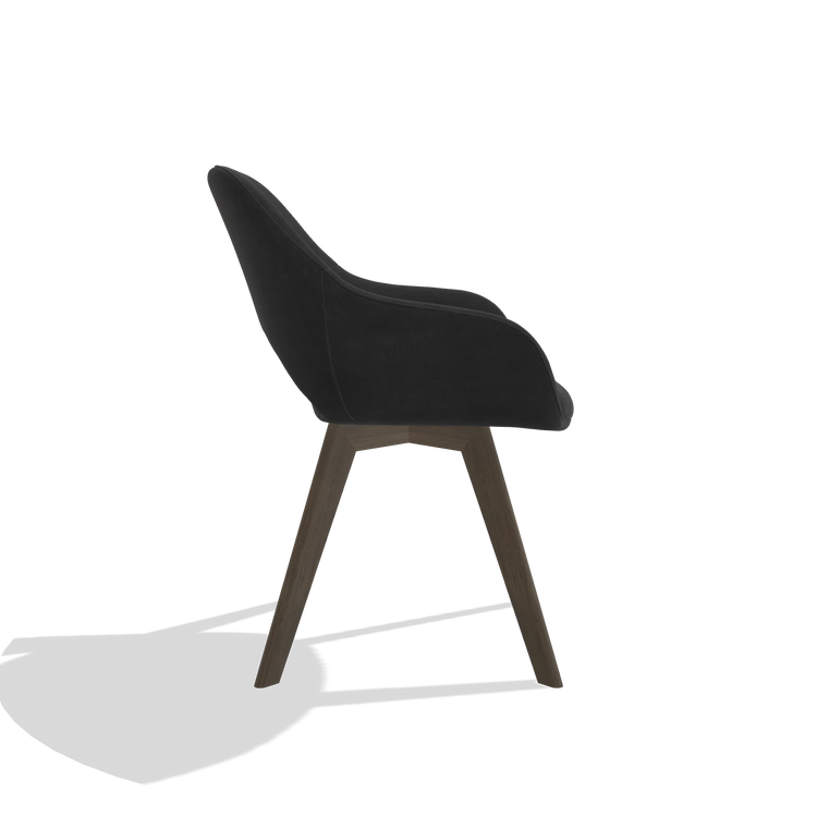 Dining Chair Marino 6608 in Adore 67 fabric (black), walnut legs, side view