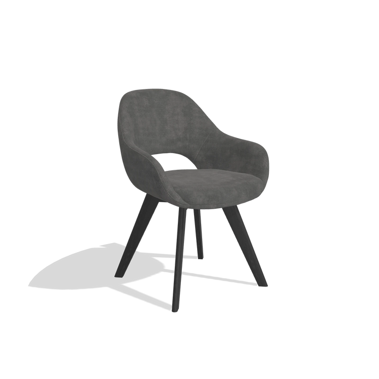 Dining Chair Marino 6608 in Adore 68 fabric (dark grey), black legs, angled view