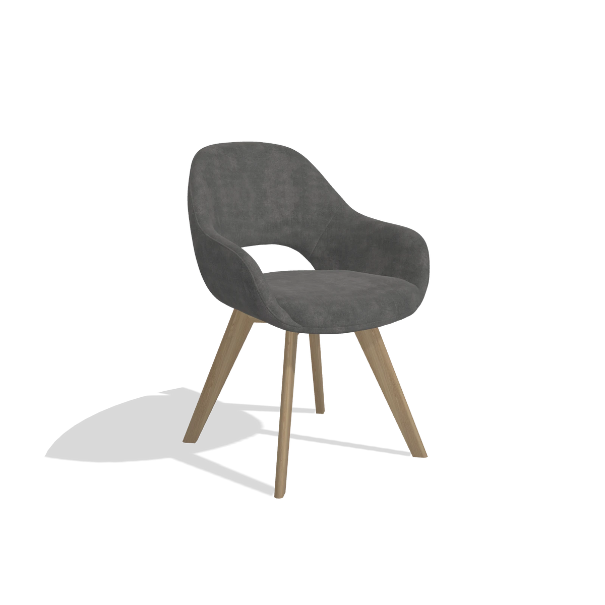 Dining Chair Marino 6608 in Adore 68 fabric (dark grey), natural legs, angled view