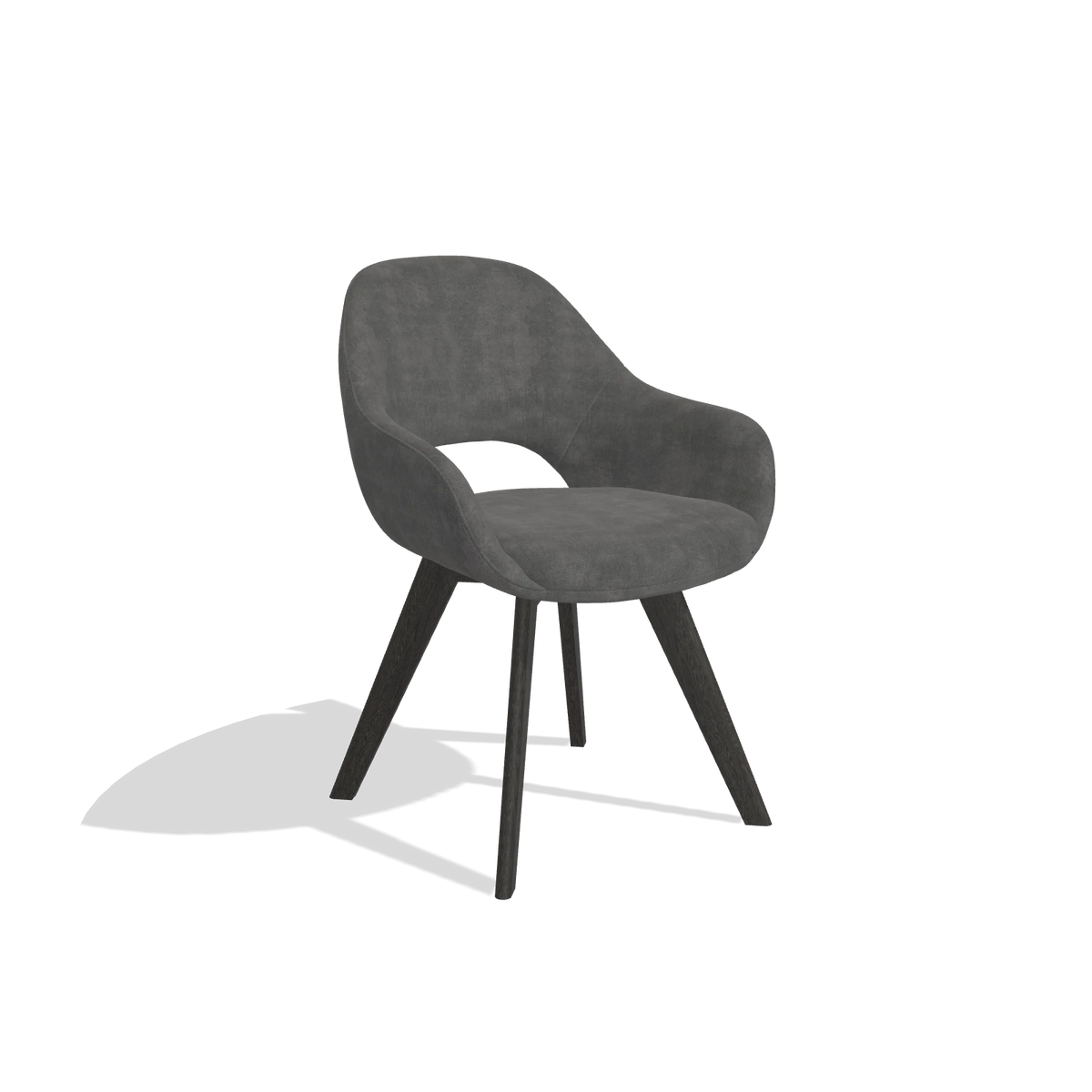 Dining Chair Marino 6608 in Adore 68 fabric (dark grey), tobacco legs, angled view