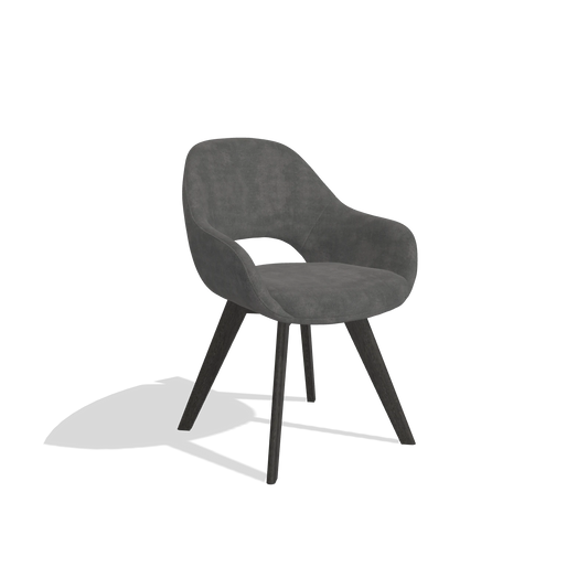 Chaise de salle à manger Marino 6608 en tissu Adore 68 (gris foncé), pieds en tabac, vue de trois-quarts