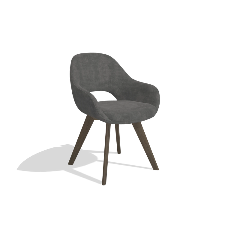 Dining Chair Marino 6608 in Adore 68 fabric (dark grey), walnut legs, angled view