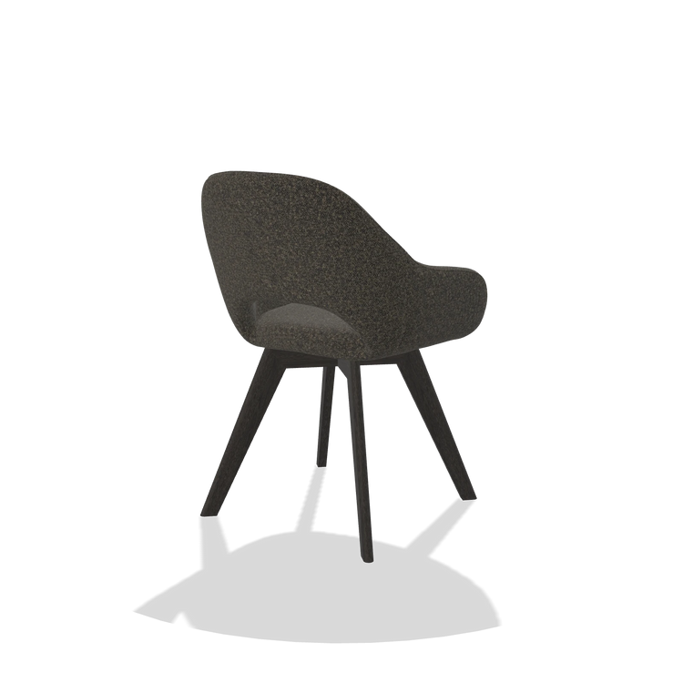 Silla de comedor Marino 6608 en tela Ascot Mouse (chocolate), patas en tabaco, vista trasera en ángulo