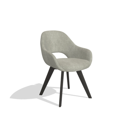 Chaise de salle à manger Marino 6608 en tissu Bull 65 (grège), pieds en tabac, vue de trois-quarts