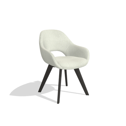 Chaise de salle à manger Marino 6608 en tissu Energy 101 (gris clair), pieds en tabac, vue de trois-quarts