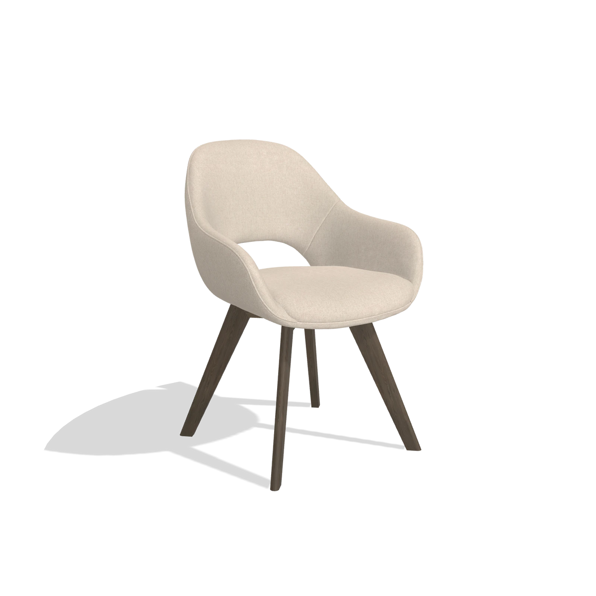 Dining Chair Marino 6608 in Guard 05 fabric (light grey), walnut legs, angled view