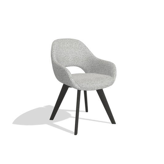 Chaise de salle à manger Marino 6608 en tissu Horta 106 (gris clair), pieds en tabac, vue de trois-quarts