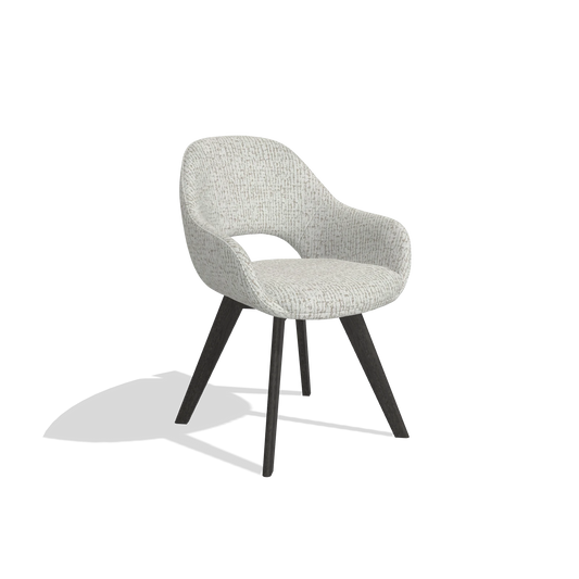 Chaise de salle à manger Marino 6608 en tissu Horta 186 (gris clair), pieds en tabac, vue de trois-quarts
