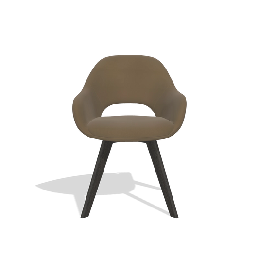 Silla de comedor Marino 6608 en Piel A802 (oliva), patas en tabaco, vista frontal