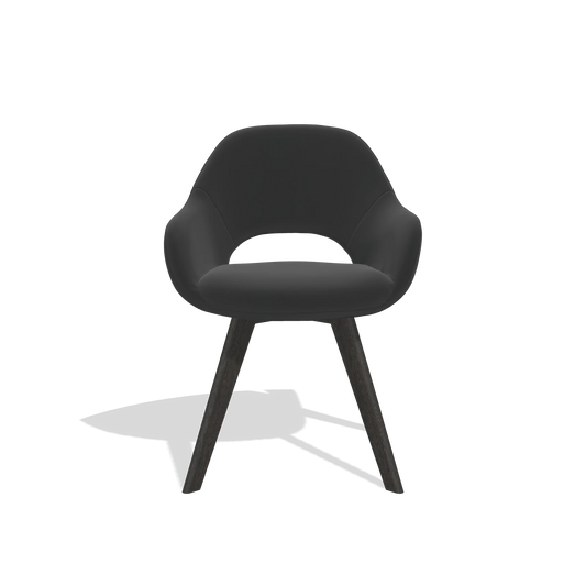 Silla de comedor Marino 6608 en Piel A804 (negro), patas en tabaco, vista frontal