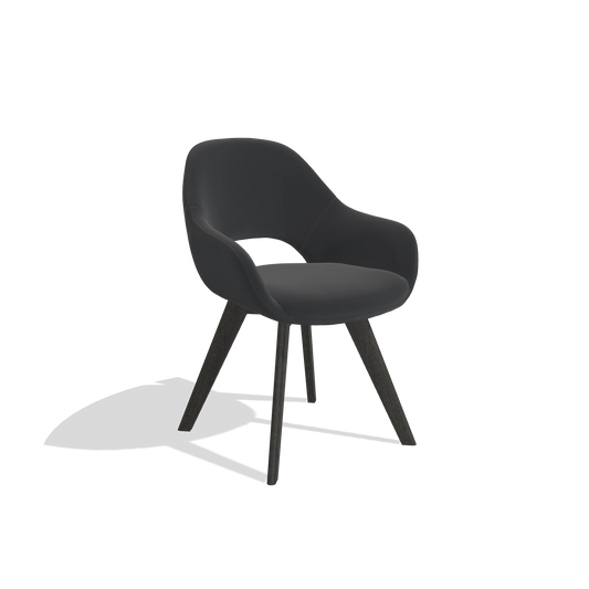 Esszimmerstuhl Marino 6608 in Leder B500 (Schwarz), Beine in Tabak, Schrägansicht