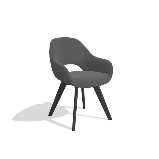 Silla de comedor Marino 6608 en Piel B502 (gris oscuro), patas en tabaco, vista en ángulo