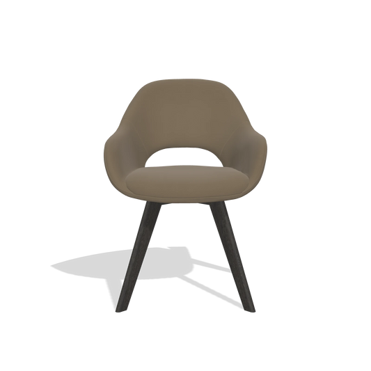 Silla de comedor Marino 6608 en Piel B901 (oliva), patas en tabaco, vista frontal