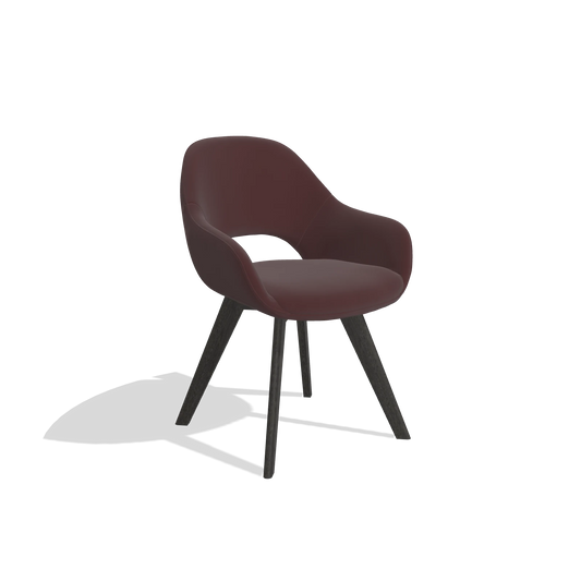 Silla de comedor Marino 6608 en Piel B938 (chocolate), patas en tabaco, vista en ángulo