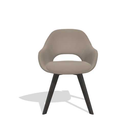 Silla de comedor Marino 6608 en Piel B942 (greige), patas en tabaco, vista frontal