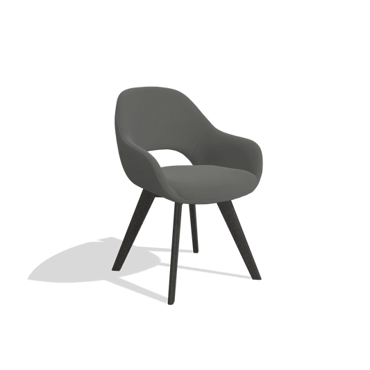 Silla de comedor Marino 6608 en Piel B945 (gris oscuro), patas en tabaco, vista en ángulo