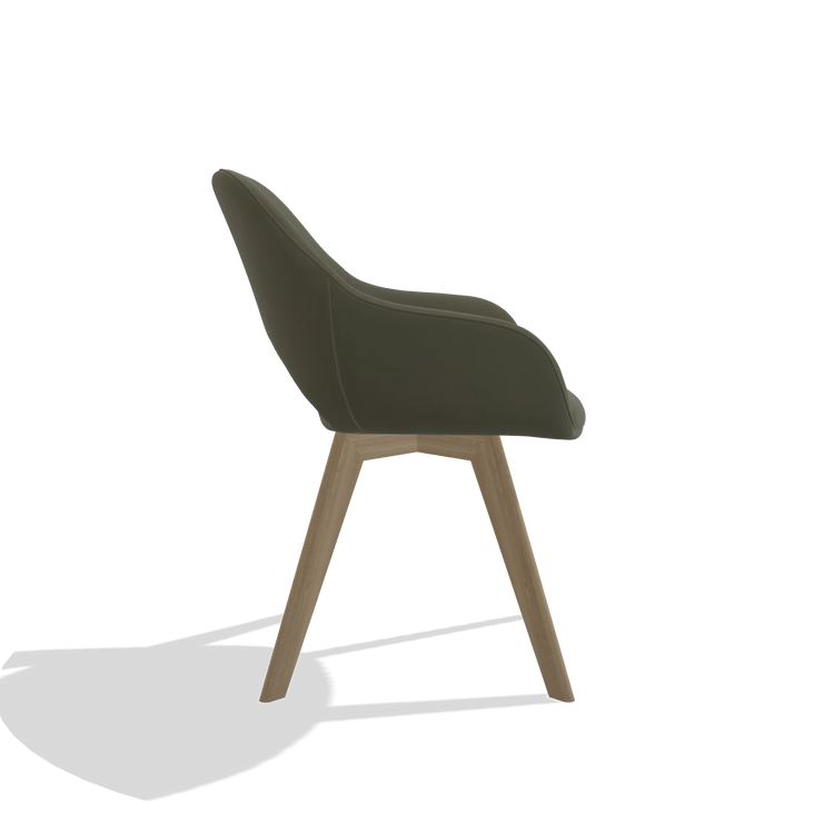 Sedia da pranzo Marino 6608 in Pelle B962 (grigio scuro), gambe in naturale, vista laterale