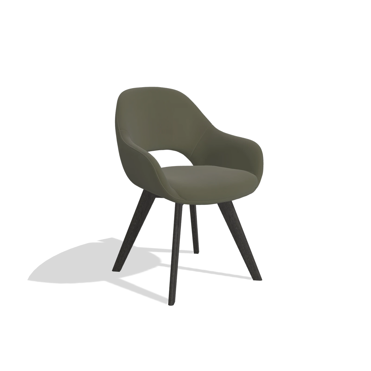 Sedia da pranzo Marino 6608 in Pelle B962 (grigio scuro), gambe in tabacco, vista angolata