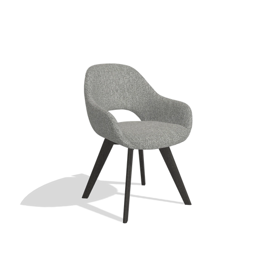 Chaise de salle à manger Marino 6608 en tissu Lodge 40 (gris), pieds en tabac, vue de trois-quarts