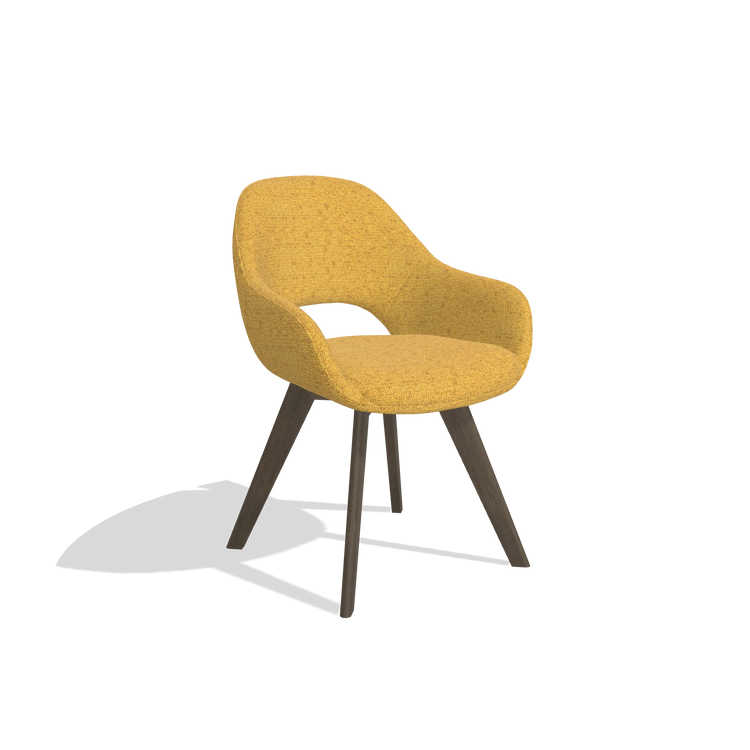 Dining Chair Marino 6608 in Mito 132 fabric (ochre), walnut legs, angled view
