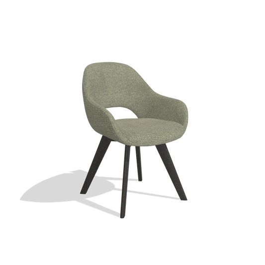 Chaise de salle à manger Marino 6608 en tissu Rhythm 206 (taupe), pieds en tabac, vue de trois-quarts