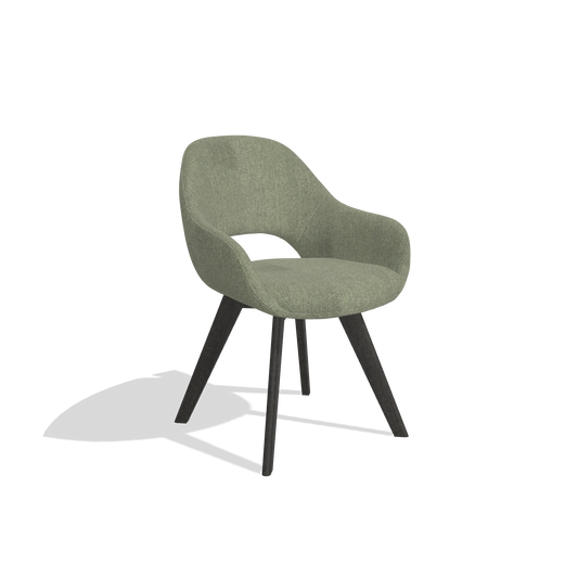 Chaise de salle à manger Marino 6608 en tissu San Remo 500 (taupe), pieds en tabac, vue de trois-quarts