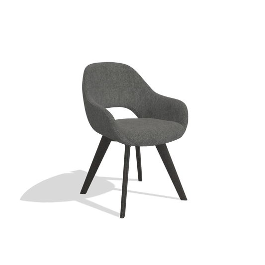 Chaise de salle à manger Marino 6608 en tissu San Remo 800 (anthracite), pieds en tabac, vue de trois-quarts