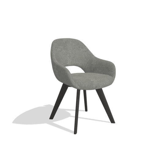 Chaise de salle à manger Marino 6608 en tissu San Remo 802 (taupe), pieds en tabac, vue de trois-quarts