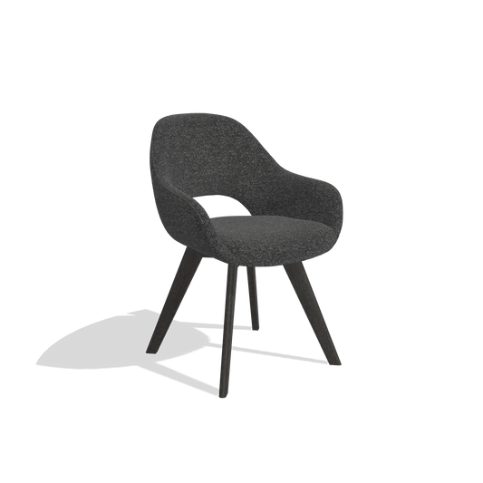 Esszimmerstuhl Marino 6608 in Stoff Sneak 67 (Schwarz), Beine in Tabak, Schrägansicht