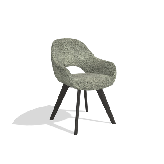 Silla de comedor Marino 6608 en tela Venga 156 (topo), patas en tabaco, vista en ángulo