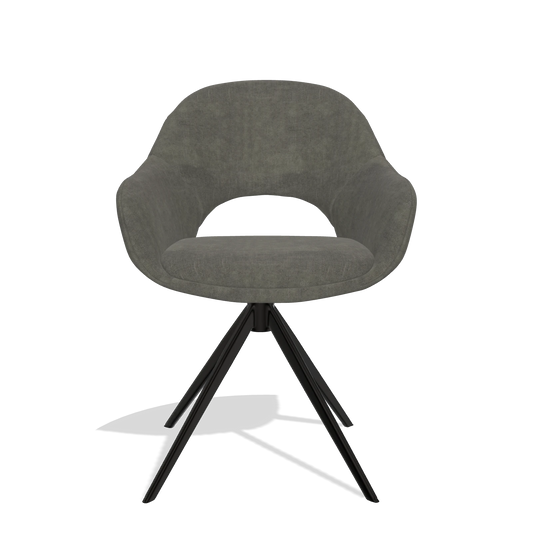 Chaise de salle à manger Matera 6470 en tissu Adore 156 (gris foncé), pied pivotant en noir, vue de face