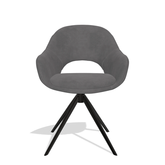 Chaise de salle à manger Matera 6470 en tissu Adore 180 (gris foncé), pied pivotant en noir, vue de face
