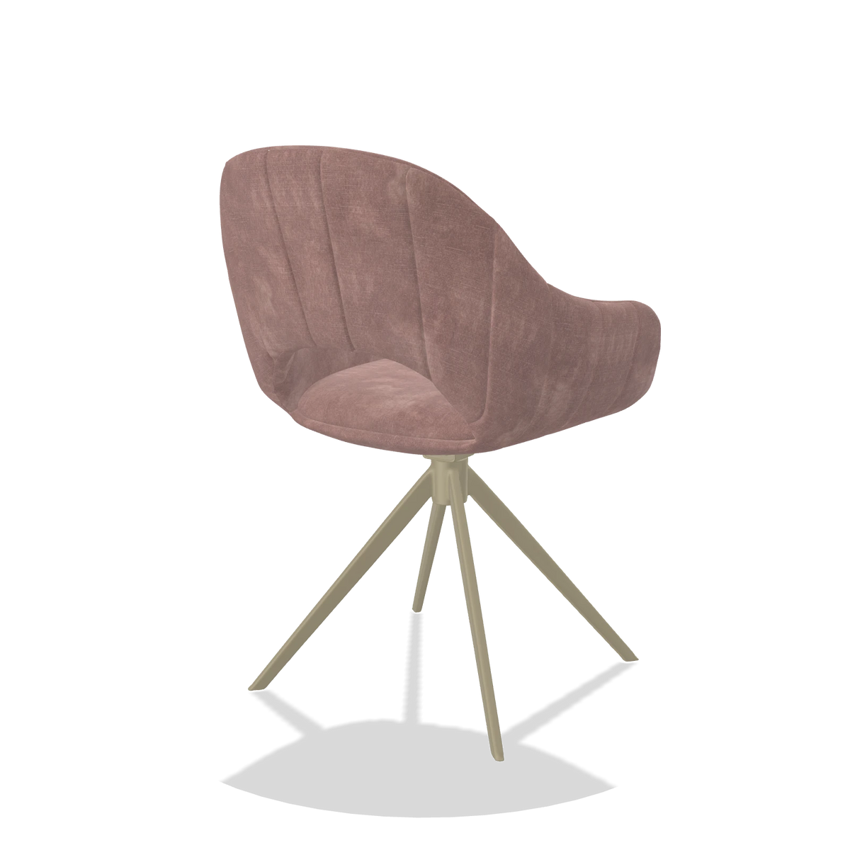 Chaise de salle à manger Matera 6470 en tissu Adore 200 (taupe), pied pivotant en champagne, vue de trois-quarts arrière
