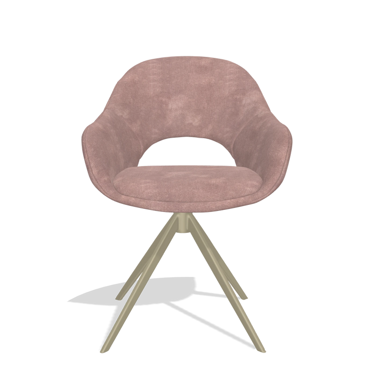 Chaise de salle à manger Matera 6470 en tissu Adore 200 (taupe), pied pivotant en champagne, vue de face