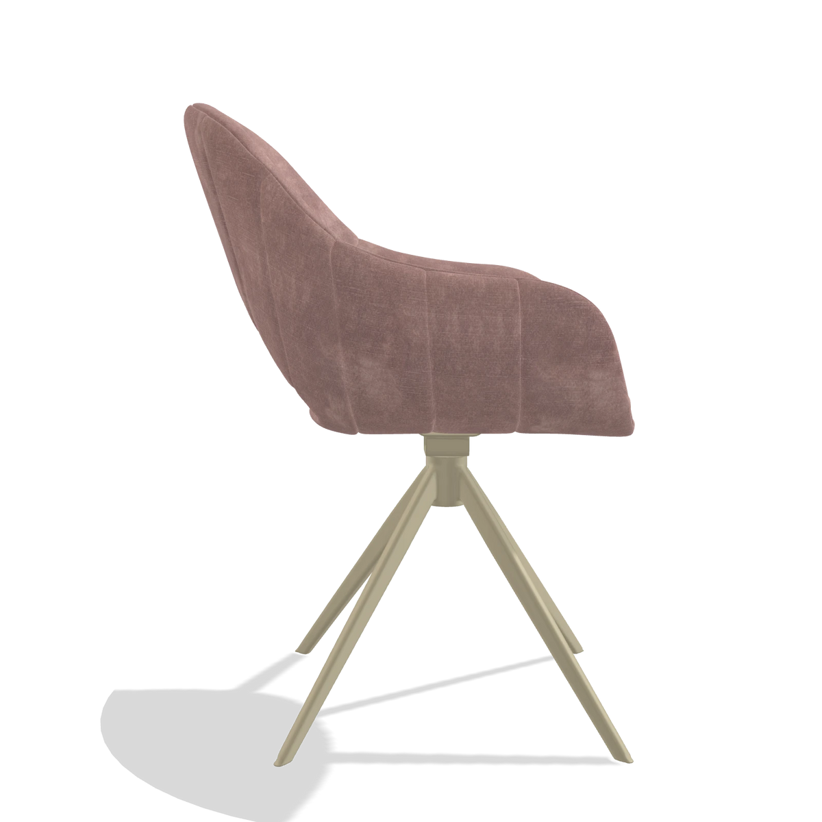 Chaise de salle à manger Matera 6470 en tissu Adore 200 (taupe), pied pivotant en champagne, vue de profil
