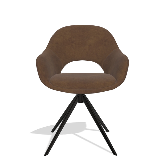 Chaise de salle à manger Matera 6470 en tissu Adore 28 (chocolat), pied pivotant en noir, vue de face