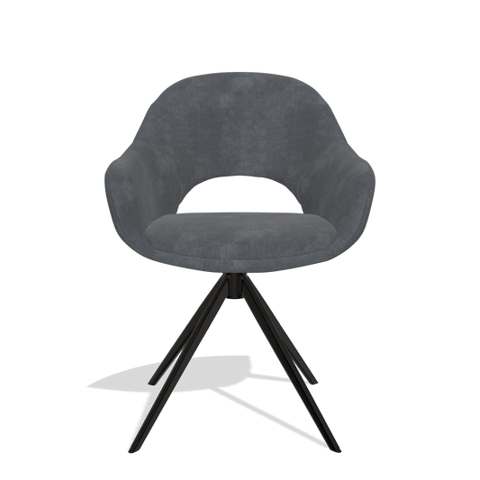 Chaise de salle à manger Matera 6470 en tissu Adore 56 (anthracite), pied pivotant en noir, vue de face