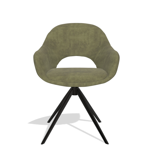 Chaise de salle à manger Matera 6470 en tissu Adore 59 (olive), pied pivotant en noir, vue de face
