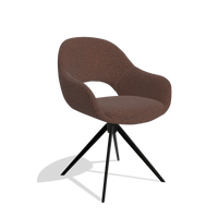 Silla de comedor Matera 6470 en tela Ascot Brick (chocolate), base giratoria en negro, vista en ángulo
