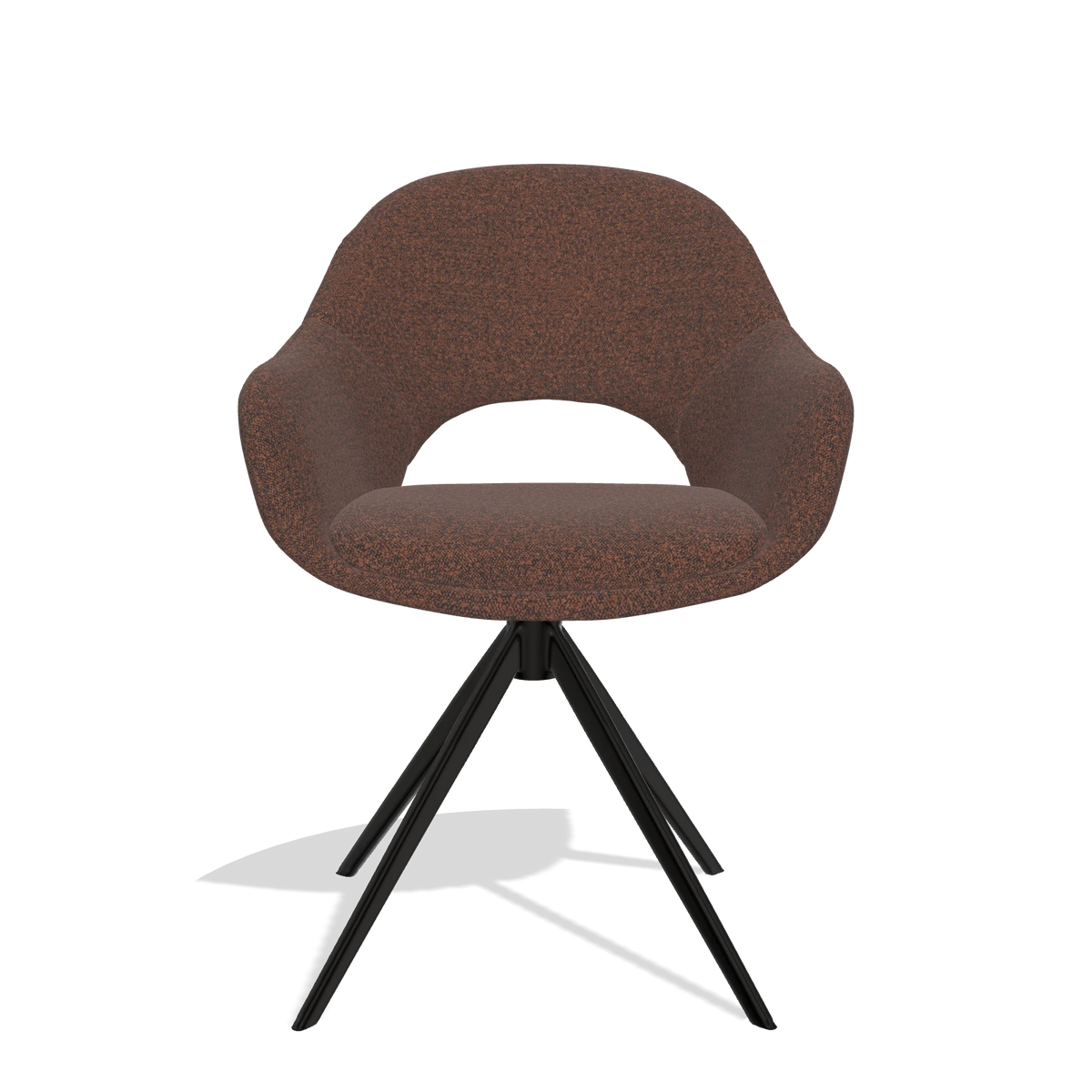 Silla de comedor Matera 6470 en tela Ascot Brick (chocolate), base giratoria en negro, vista frontal