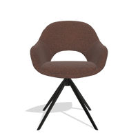 Silla de comedor Matera 6470 en tela Ascot Brick (chocolate), base giratoria en negro, vista frontal