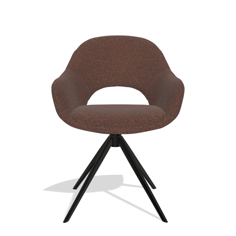 Silla de comedor Matera 6470 en tela Ascot Brick (chocolate), base giratoria en negro, vista frontal