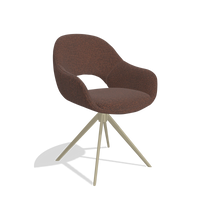 Silla de comedor Matera 6470 en tela Ascot Brick (chocolate), base giratoria en champán, vista en ángulo