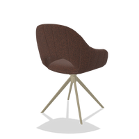 Silla de comedor Matera 6470 en tela Ascot Brick (chocolate), base giratoria en champán, vista trasera en ángulo
