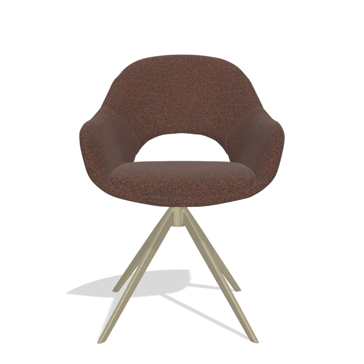Silla de comedor Matera 6470 en tela Ascot Brick (chocolate), base giratoria en champán, vista frontal