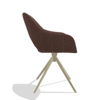 Silla de comedor Matera 6470 en tela Ascot Brick (chocolate), base giratoria en champán, vista lateral