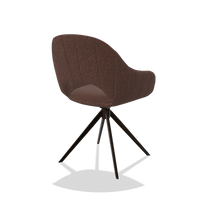 Silla de comedor Matera 6470 en tela Ascot Brick (chocolate), base giratoria en espresso, vista trasera en ángulo