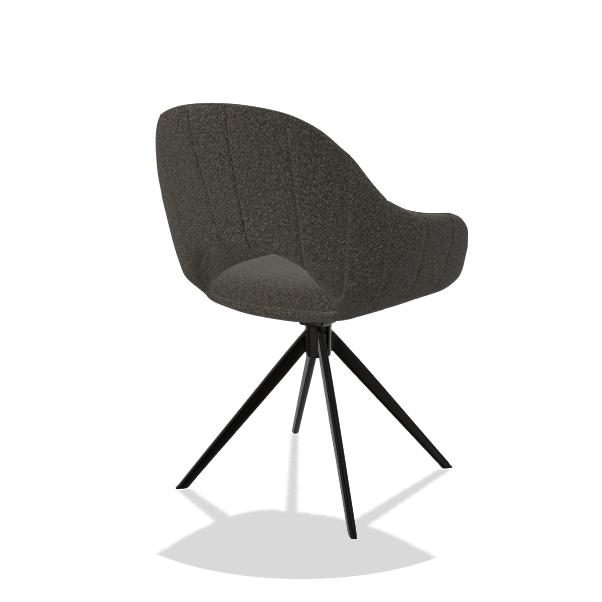 Silla de comedor Matera 6470 en tela Ascot Mouse (chocolate), base giratoria en negro, vista trasera en ángulo