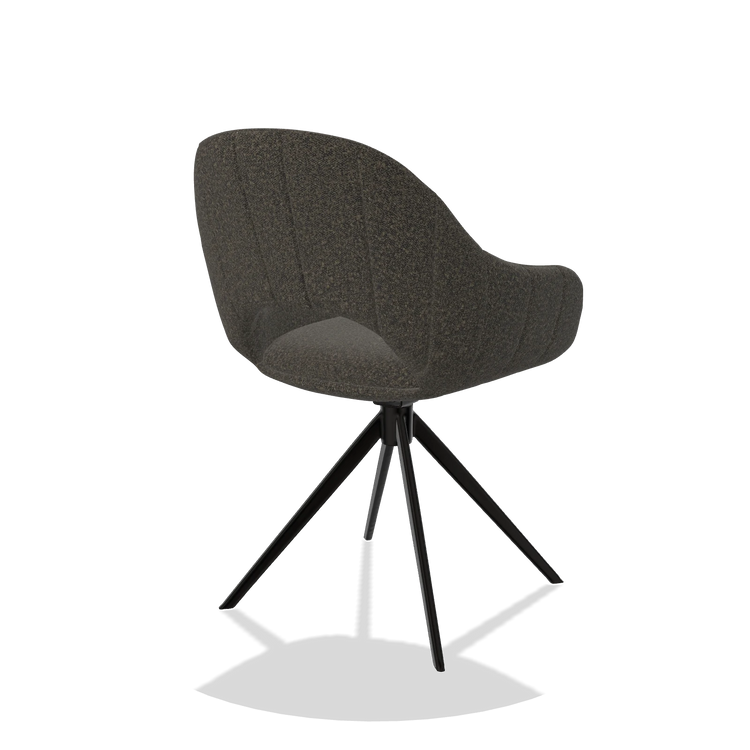 Silla de comedor Matera 6470 en tela Ascot Mouse (chocolate), base giratoria en negro, vista trasera en ángulo