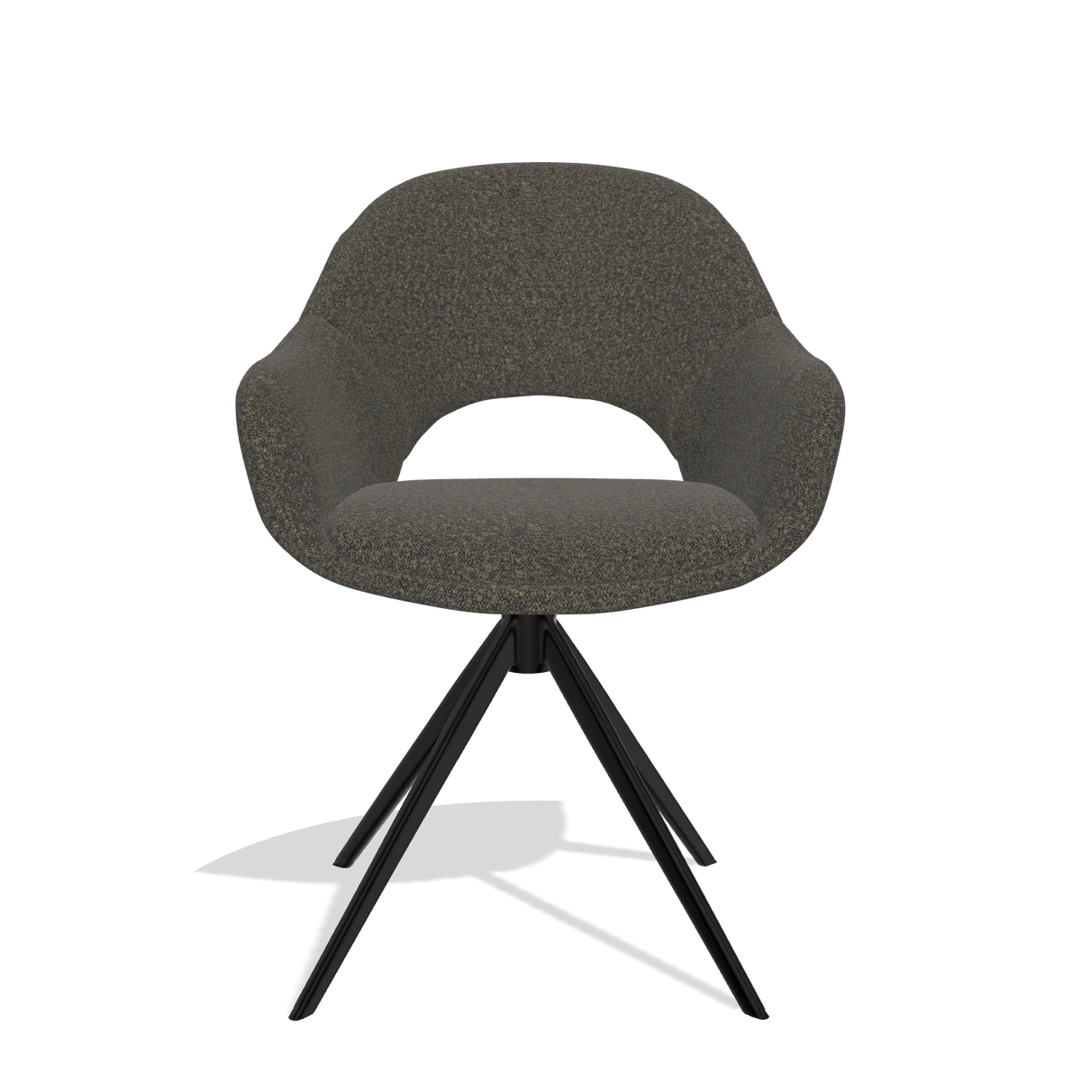 Silla de comedor Matera 6470 en tela Ascot Mouse (chocolate), base giratoria en negro, vista frontal
